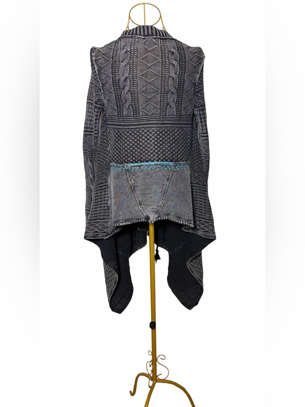 Free People Mixed Knit Waterfall Cardigan
Open Sweater, Tie Waist, Blue Gray, XS - Picture 11 of 16